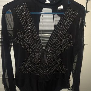 Black bodysuit with gold stud